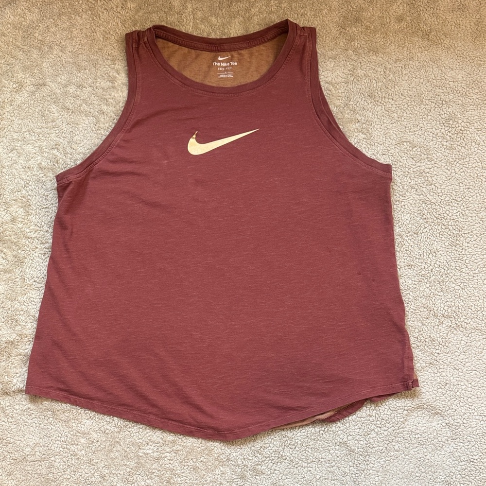 Nike Women's Maroon Tank Top with Gold Logo